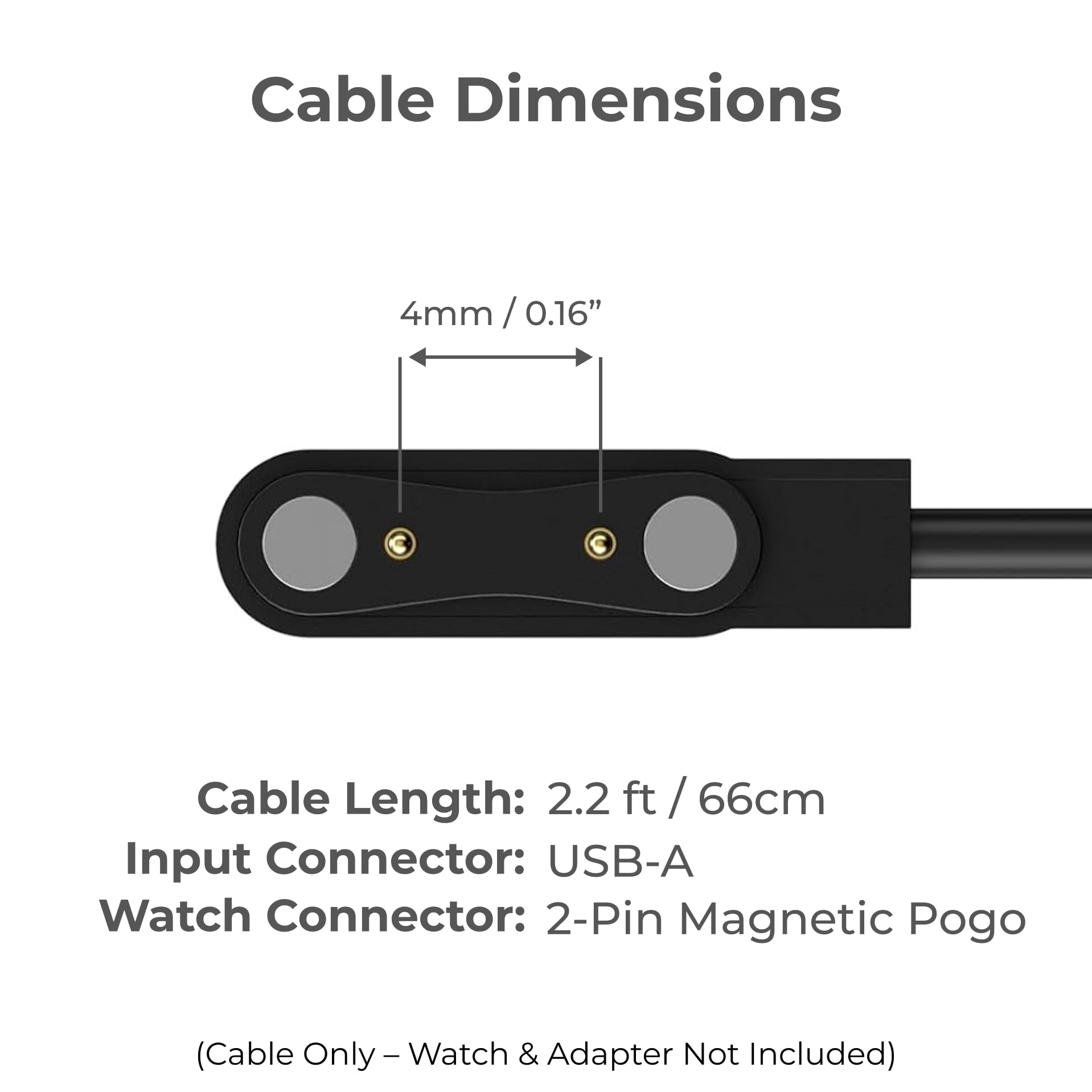 iTouch Replacement Charger for Bloom, Belle, Active 4, Active 5 & Explorer 5 PRO Smartwatch ? Magnetic 4mm Pin USB-A Charging Cable (22 in / 56 cm) Fast Charge Cord (Watch & Adapter Not Included)