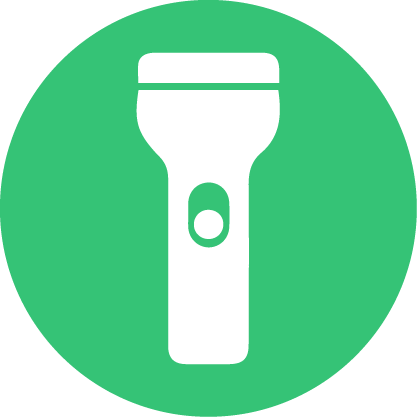 White flashlight icon on a green circle